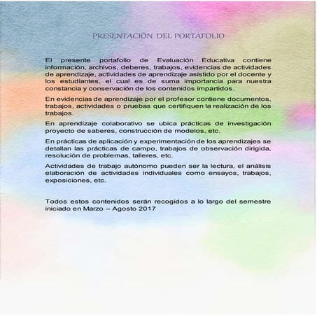 Presentaciòn del portafolio