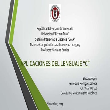 Presentación lenguaje c (pedro luis rodriguez c.i. 16388340)