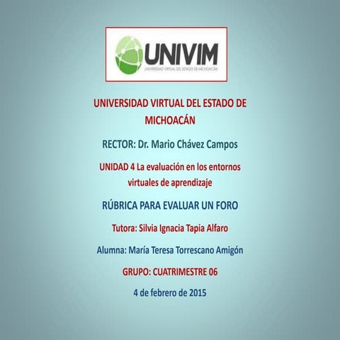 Presentación rúbrica para evaluar foro