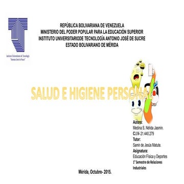 Presentación Salud e Higiene Personal Nelida Medina Educación  Física Tutor S...
