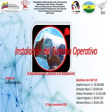 Presentación sobre la instalación de un sistema operativo
