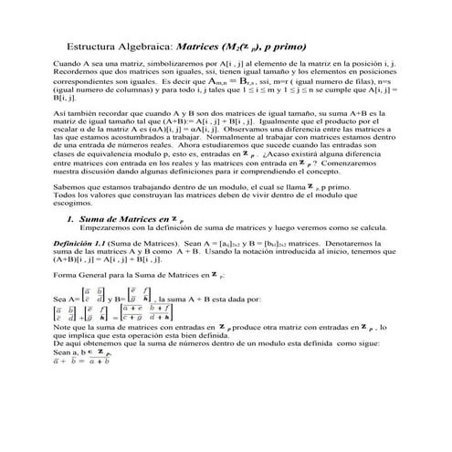 Matrices 2x2 en Zp; p = # primo
