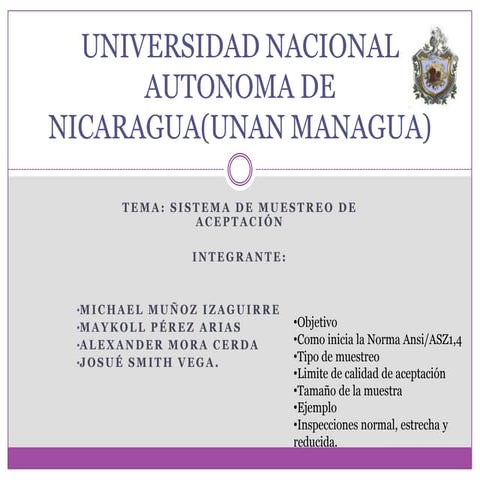 Sistema de muestreo de aceptacion utilizando la norma ANSI/ASQ Z 1.4