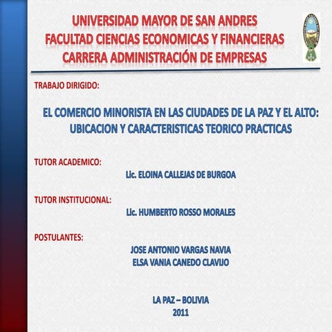 Comercio Minorista informal en las ciudades de La Paz, El Alto y la localidad...