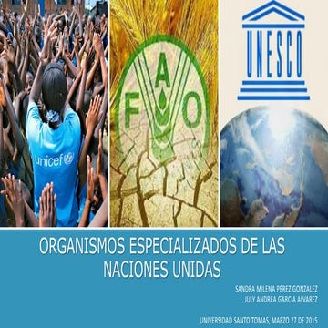 ORGANISMOS ESPECIALIZADOS DE LA ONU:  UNICEF, FAO Y UNESCO