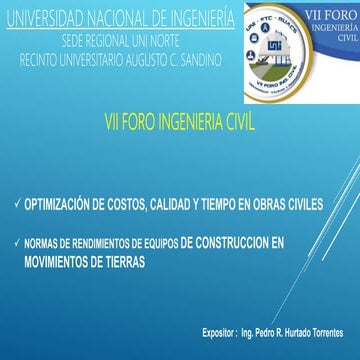 Optimización de costos, calidad y tiempos segun rendimientos de equipos const...