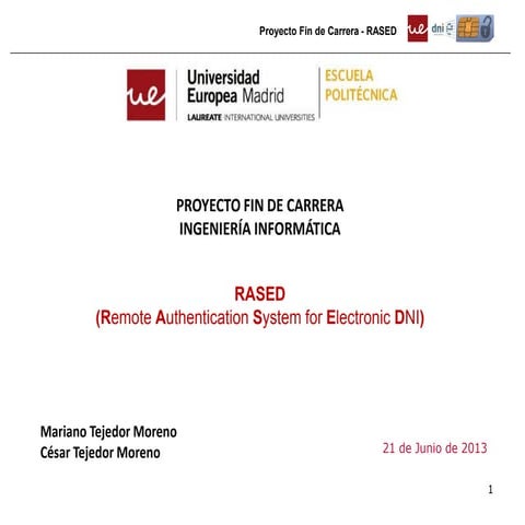 Proyecto Fin de Carrera RASED (Remote Authentication System for ...