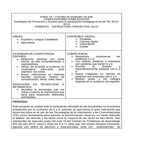 Presentacion proyecto de aula | DOCX