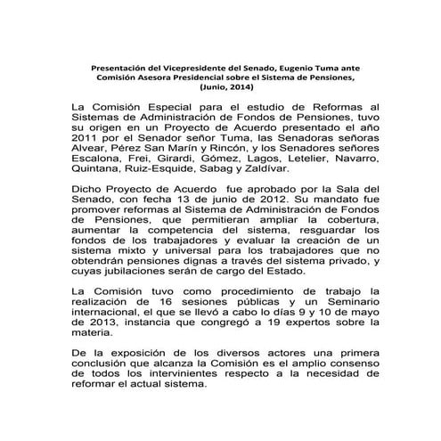 Presentacion senador tuma   comision pensiones