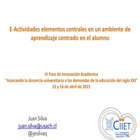 E-actividades elementales en EVA centrado en el alumno