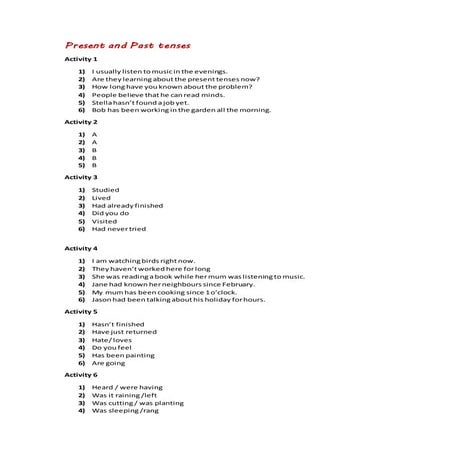 Present and past tenses key answers