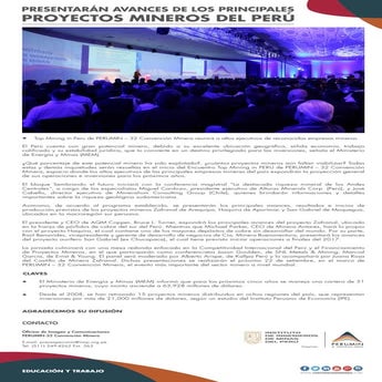 Presentarán avances de los principales proyectos mineros del Perú