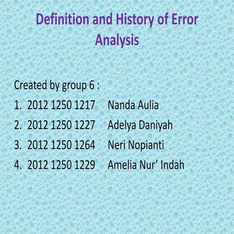 Definition and History of Error Analysis