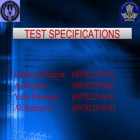 Presentasi test specifications | PPT