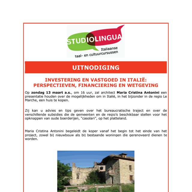 Presentatie Investering en Vastgoed in Italie - Maria Cristina Antonini - Studiolingua - 130311