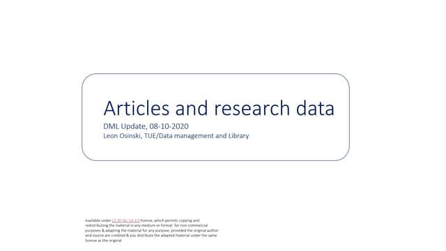 Articles and research data : DML Update, 08-10-2020