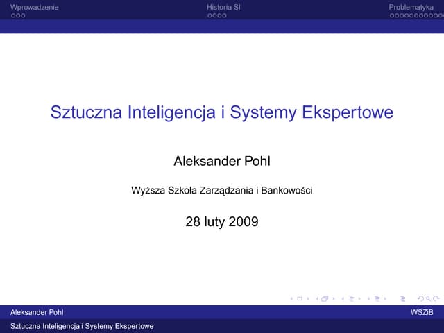 Sztuczna Inteligencja i Systemy Ekspertowe - wprowadzenie