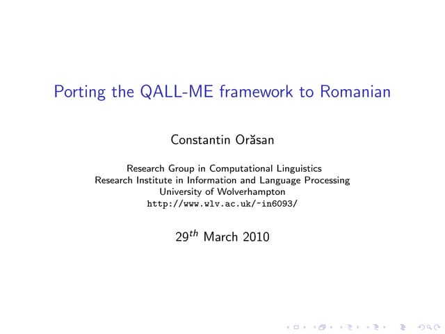 Porting the QALL-ME framework to Romanian