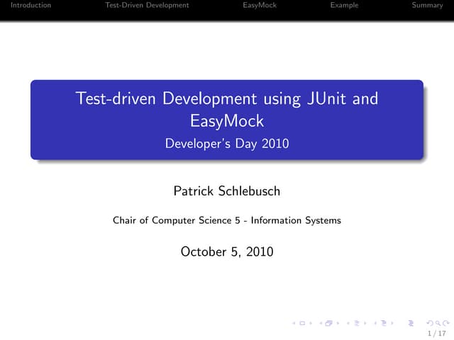 Testdriven Development using JUnit and EasyMock