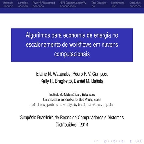 Algoritmos para economia de energia no escalonamento de workflows em nuvens c...