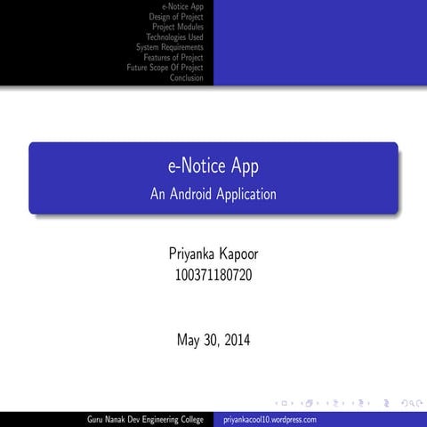Presentation on 6 month Training Project (e-Notice App)