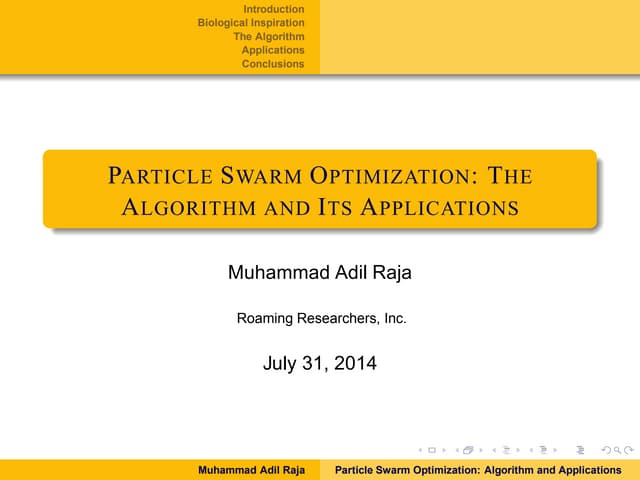 Particle Swarm Optimization: The Algorithm and Its Applications