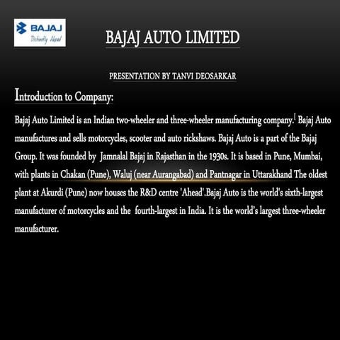 Presentation on BAJAJ Auto Ltd.
