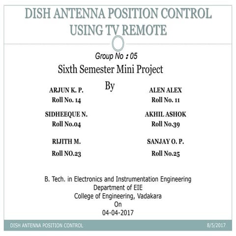 DISH ANTENNA CONTROL USING TV REMOTE