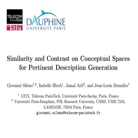 Similarity and Contrast on Conceptual Spaces for Pertinent Description Genera...
