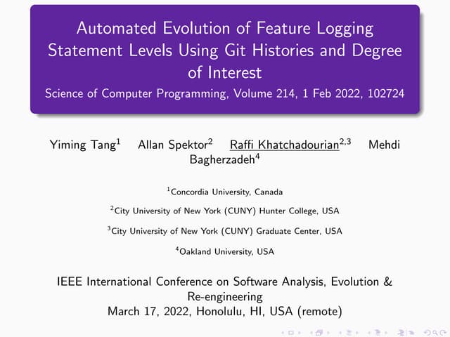 Automated Evolution of Feature Logging Statement Levels Using Git Histories a...