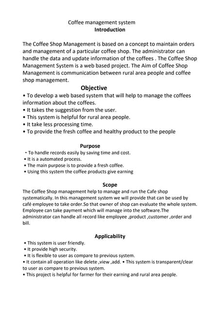 presentation. document  PPTX file of coffee management system