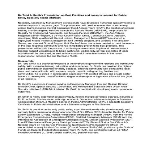 Presentation - Best Practices and Lessons Learned for Emergency ...