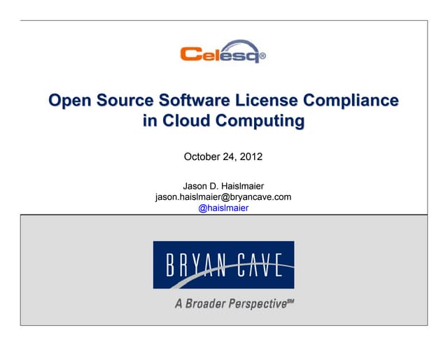 Open Source License Compliance in the Cloud (CELESQ) (October 2012)