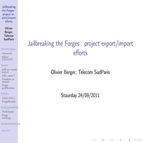 Jailbreaking the Forges : project export/import efforts