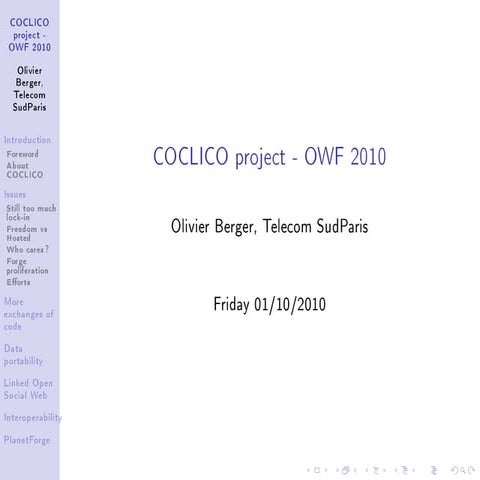 Coclico project - Forges Interoperability (OWF 2010)
