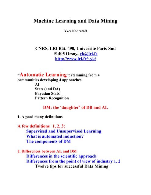 Presentation on Machine Learning and Data Mining