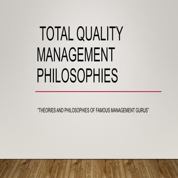 Quality Gurus (TOTAL QUALITY MANGEMENT SYSTEM) Food Technology