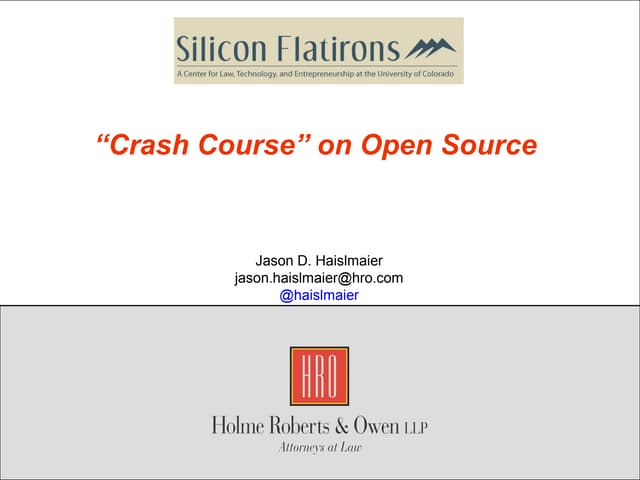 "Crash Course" on Open Source Silicon Flatirons Center (2012) 