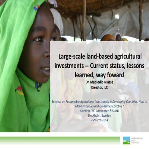 "Large-scale land-based agricultural investments -- Current status, lessons l...