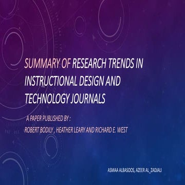 Summary of Research trends in instructional design and technology journals 