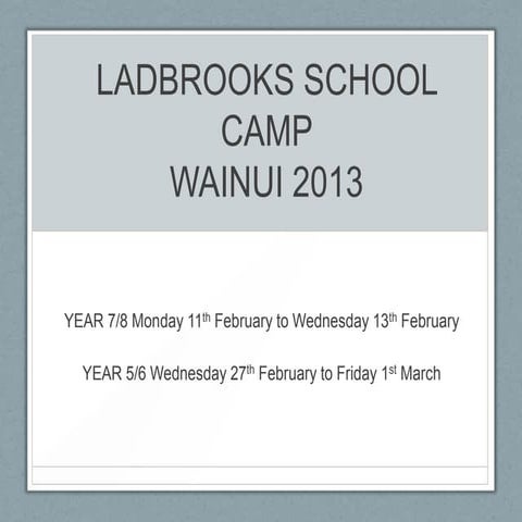 Kiwi Camp Details 2013