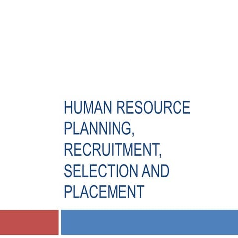 Human Resource Planning, Recruitment, Selection and Placement