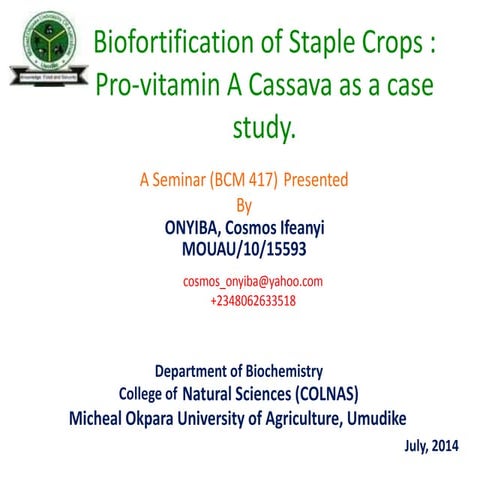 BIOFORTIFICATION OF STAPLE CROPS: PROVITAMIN A CASSAVA AS A CASE STUDY