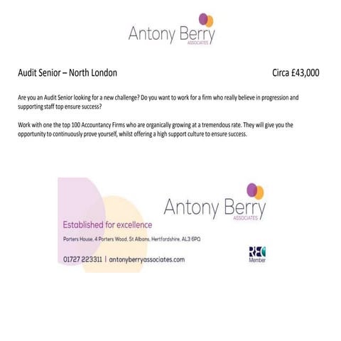 New Opportunities From Antony Berry Associates