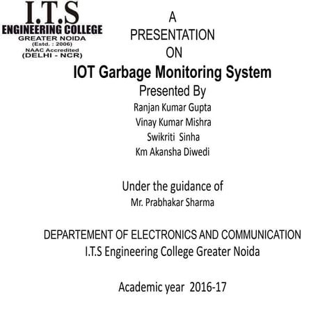 IoT based garbage monitoring system | PPTX | Technology & Computing