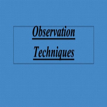 Data Analysis for Marketing - Observation techniques