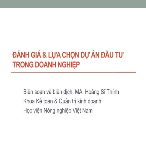 Đánh giá lựa chọn dự án đầu tư kinh doanh