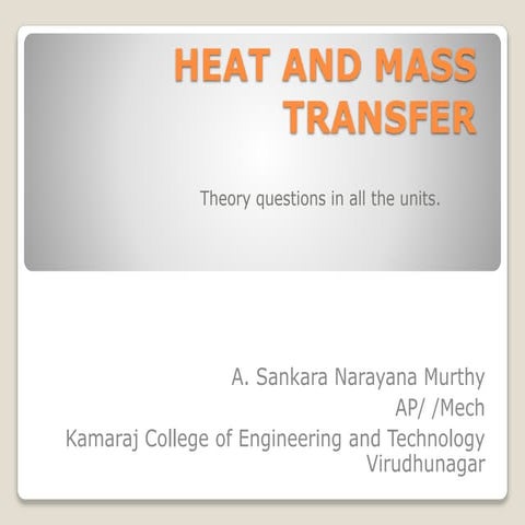 Heat and mass transfer theory questions
