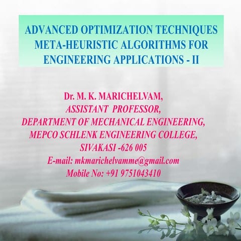 ADVANCED OPTIMIZATION TECHNIQUES META-HEURISTIC ALGORITHMS FOR ...