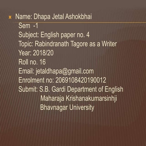 Rabindranath Tagore as a Writer